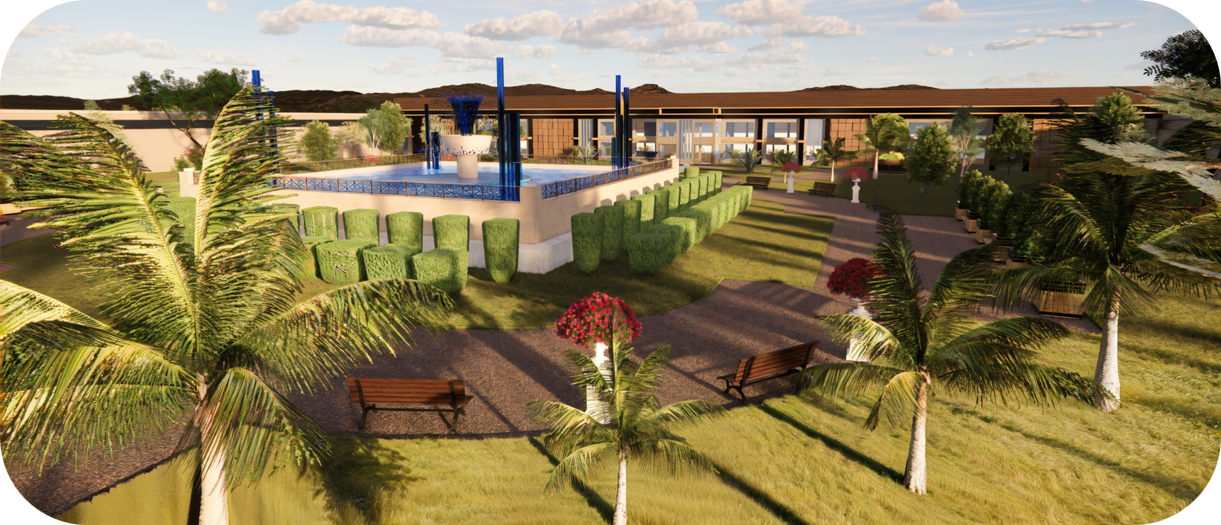 Heptagon courtyard garden